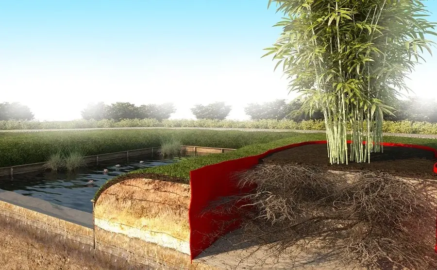 Wortelbegrenzer rond bamboe